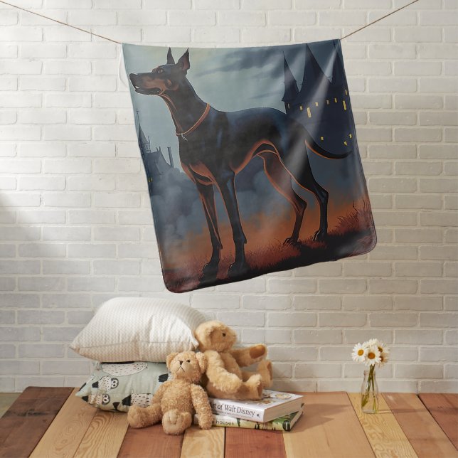 Doberman Halloween Scary Baby Blanket (In Situ)