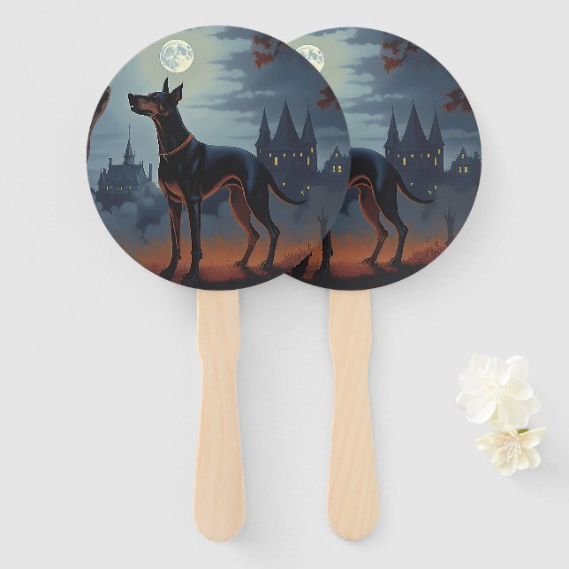 Doberman Halloween Scary Hand Fan (Front and Back)