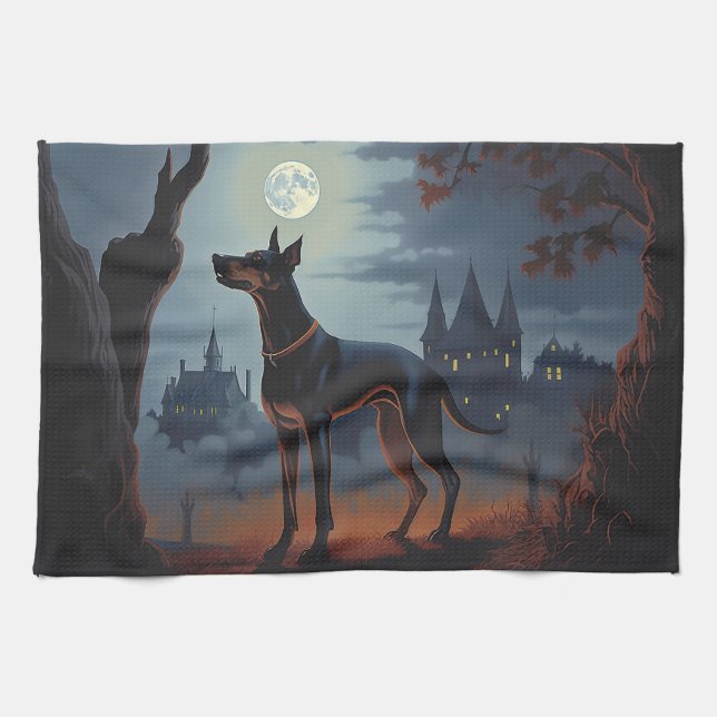Doberman Halloween Scary Kitchen Towel (Horizontal)