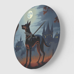 Doberman Halloween Scary Large Clock