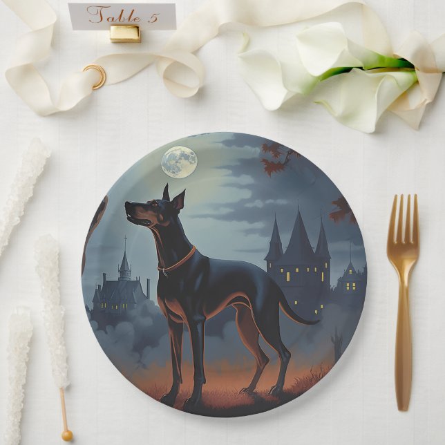 Doberman Halloween Scary Paper Plates (Wedding)