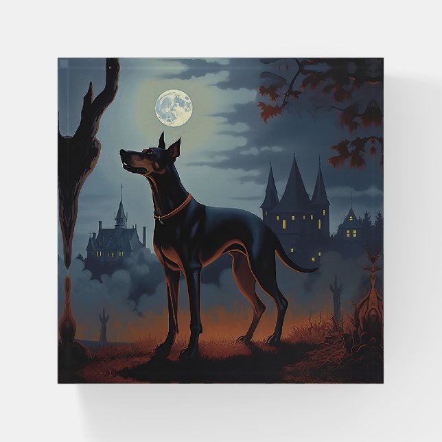 Doberman Halloween Scary Paperweight (Front)