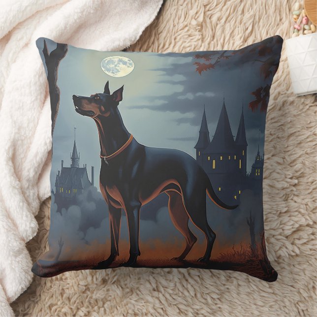 Doberman Halloween Scary Throw Pillow (Blanket)