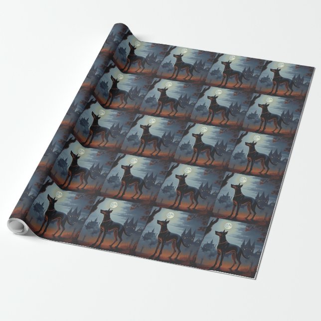 Doberman Halloween Scary Wrapping Paper (Unrolled)