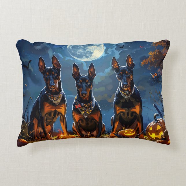 Doberman Halloween Spooky Accent Pillow (Front)