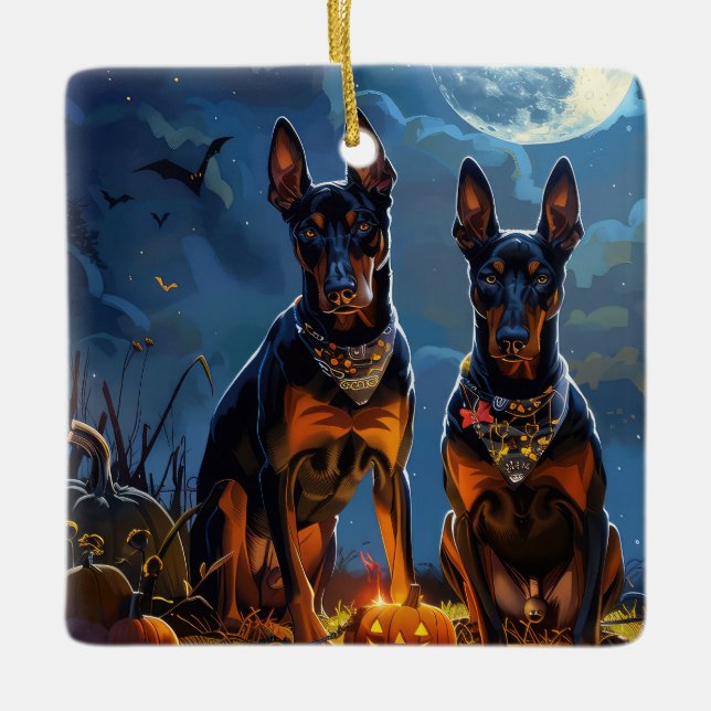 Doberman Halloween Spooky Ceramic Ornament (Front)