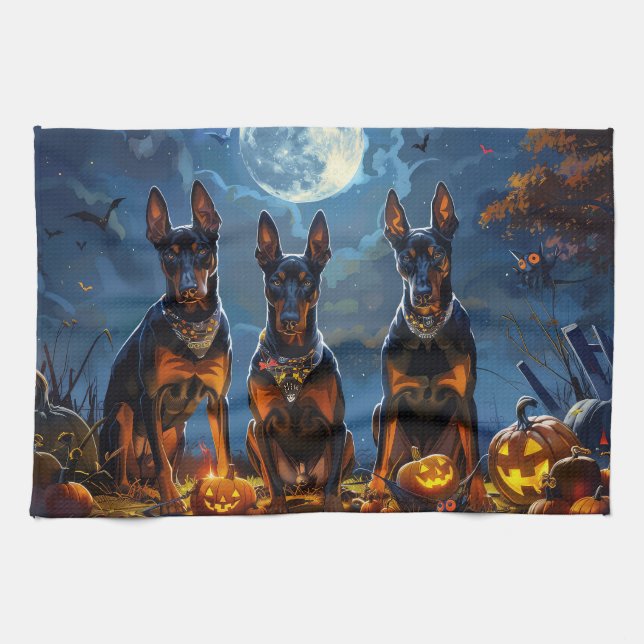 Doberman Halloween Spooky Kitchen Towel (Horizontal)