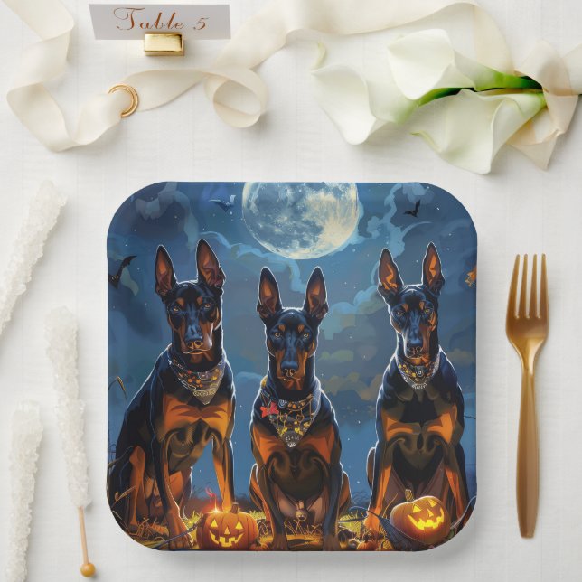 Doberman Halloween Spooky Paper Plates (Wedding)