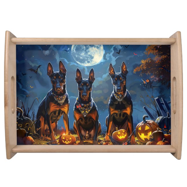 Doberman Halloween Spooky Serving Tray (Front)