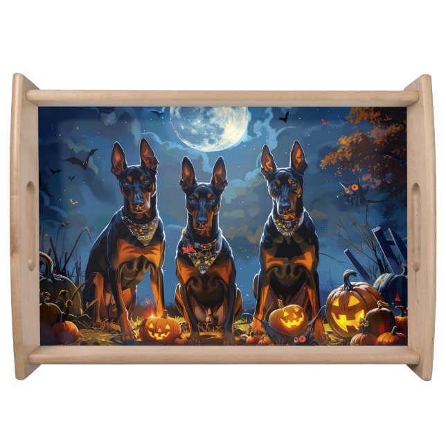 Doberman Halloween Spooky Serving Tray (Front)