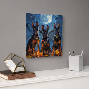 Doberman Halloween Spooky Square Wall Clock