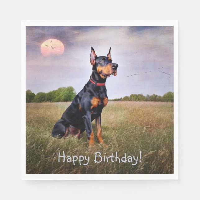 Doberman Happy Birthday Napkins (Front)