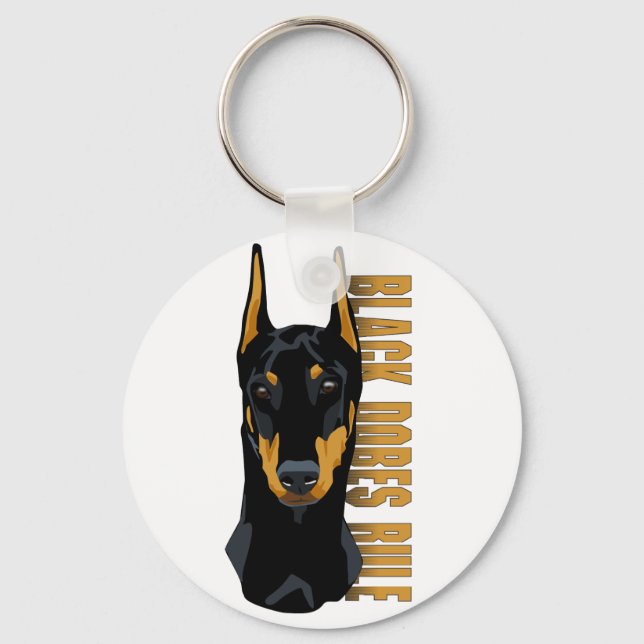 Doberman Head, Black Dobes Rule Keychain (Front)