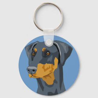 Doberman Head, Blue, Uncropped Keychain