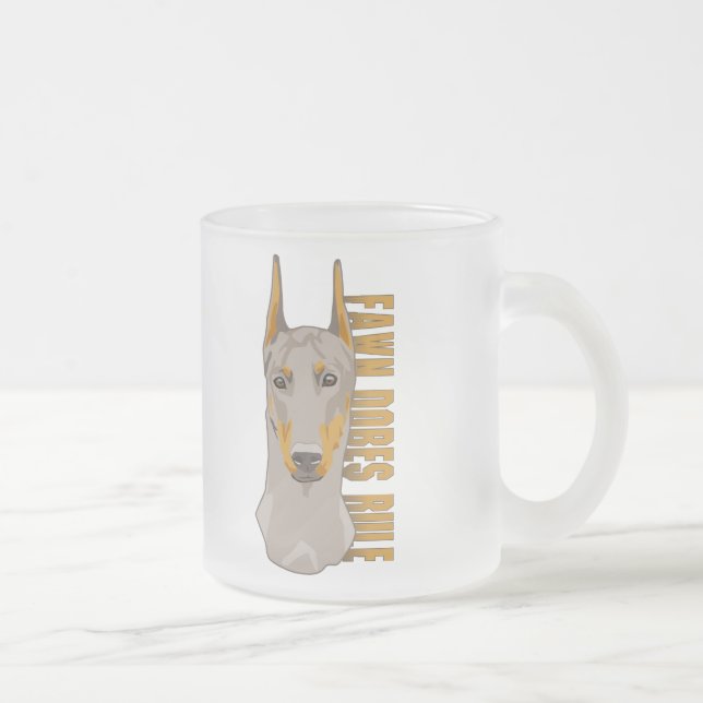 Doberman Head, Fawn Dogs Rule Frosted Glass Coffee Mug (Right)