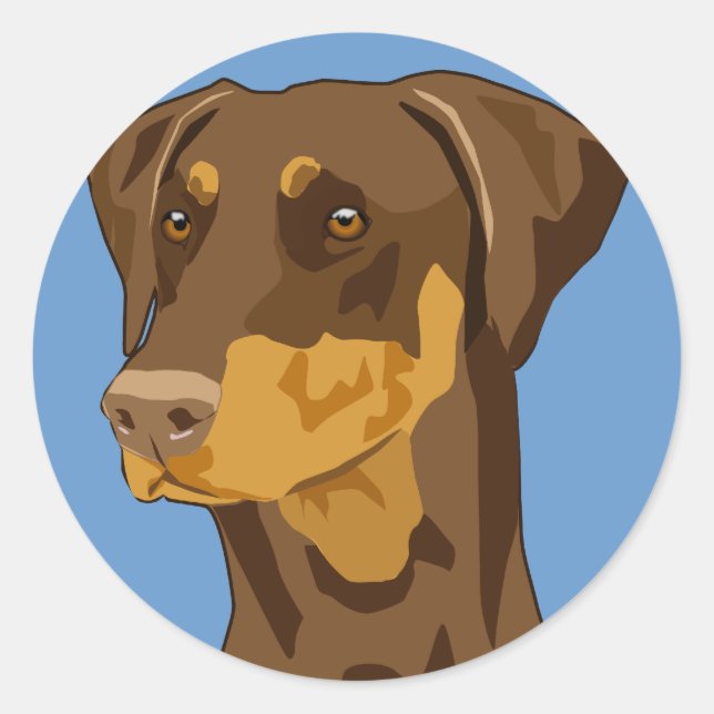 Doberman Head, Red, Uncropped Classic Round Sticker (Front)
