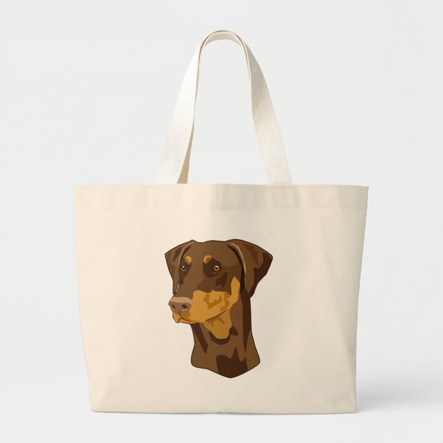 Doberman Head, Red, Uncropped Large Tote Bag (Front)