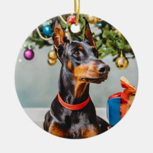 Doberman Holiday Ornment Ceramic Ornament