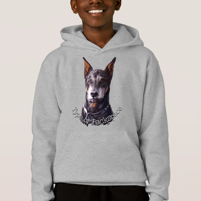 Doberman Hoodie Kid's Personalized Dog Art Shirt (Front)