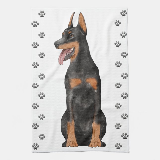Doberman Illustration  Kitchen Towel (Vertical)