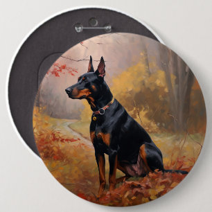 Doberman in Autumn Leaves Fall Inspire  Button