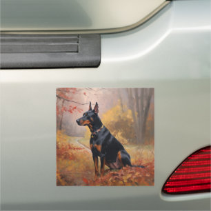 Doberman in Autumn Leaves Fall Inspire  Car Magnet
