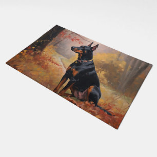 Doberman in Autumn Leaves Fall Inspire  Doormat