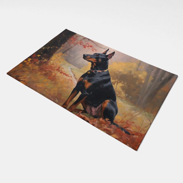 Doberman in Autumn Leaves Fall Inspire  Doormat (Angled)