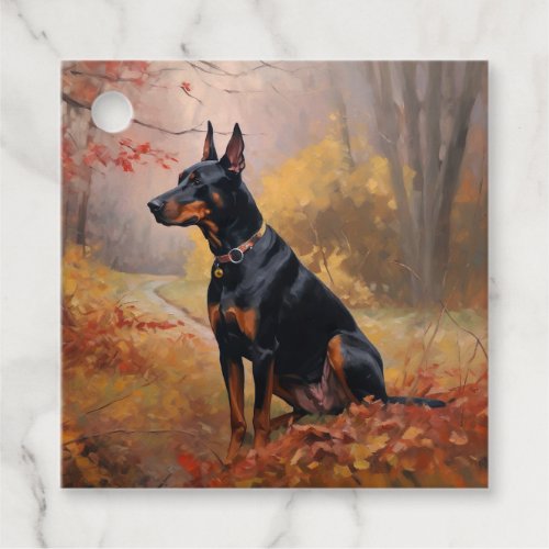 Doberman in Autumn Leaves Fall Inspire  Favor Tags