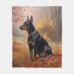 Doberman in Autumn Leaves Fall Inspire Fleece Blanket
