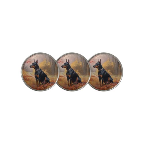 Doberman in Autumn Leaves Fall Inspire  Golf Ball Marker