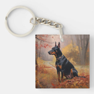 Doberman in Autumn Leaves Fall Inspire Keychain