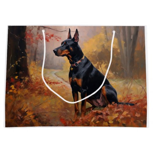 Doberman in Autumn Leaves Fall Inspire  Large Gift Bag