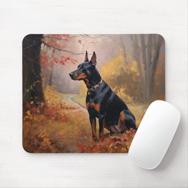 Doberman in Autumn Leaves Fall Inspire  Mouse Pad (With Mouse)
