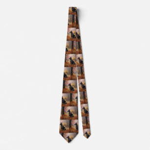 Doberman in Autumn Leaves Fall Inspire  Neck Tie