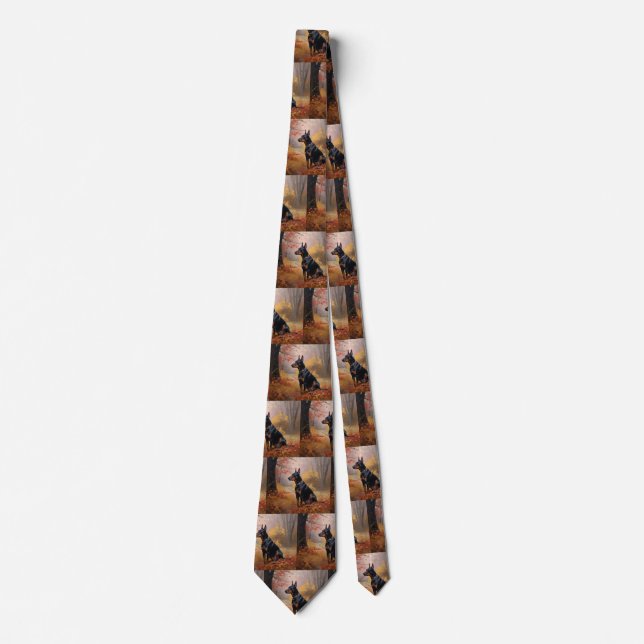 Doberman in Autumn Leaves Fall Inspire  Neck Tie (Front)