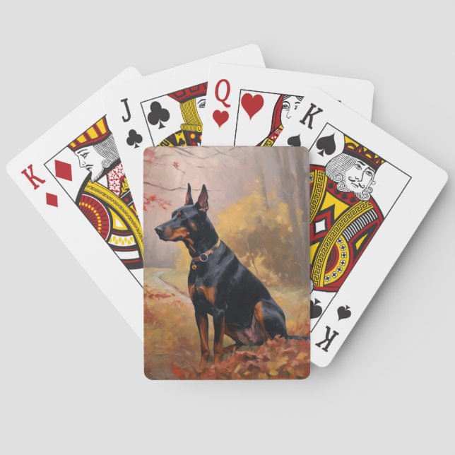 Doberman in Autumn Leaves Fall Inspire  Poker Cards (Back)