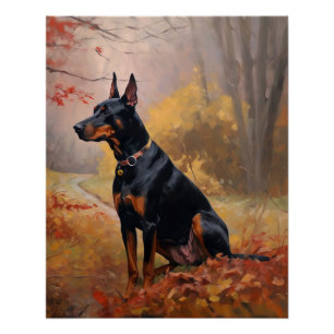 Doberman in Autumn Leaves Fall Inspire  Poster