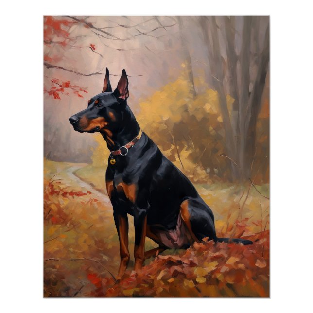 Doberman in Autumn Leaves Fall Inspire  Poster (Front)