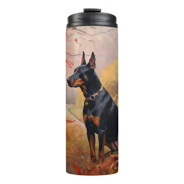 Doberman in Autumn Leaves Fall Inspire  Thermal Tumbler (Front)