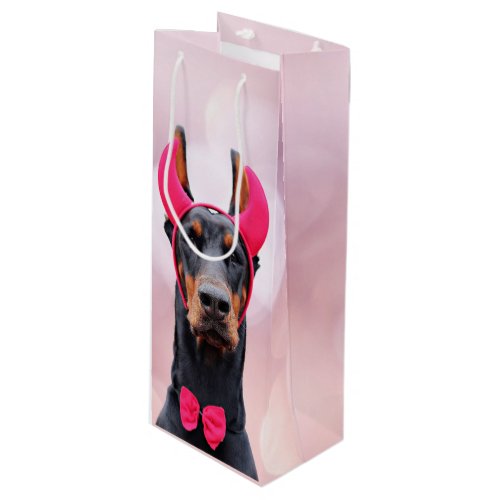 Doberman in Devil Costume Wine Gift Bag
