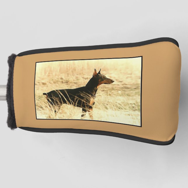 Doberman in Dry Reeds Painting Image Golf Head Cover (Front)