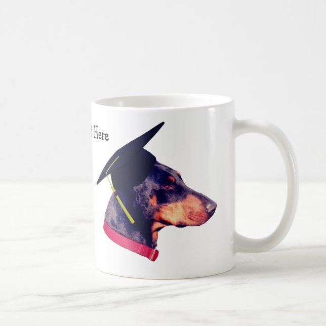 Doberman In Graduation Cap Cute Personalized Coffee Mug (Right)