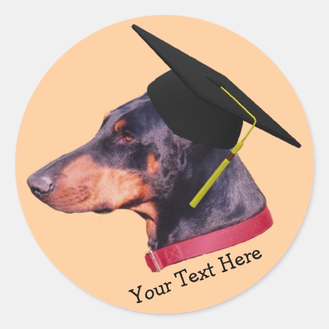 Doberman In Graduation Cap Dog Sticker (Front)