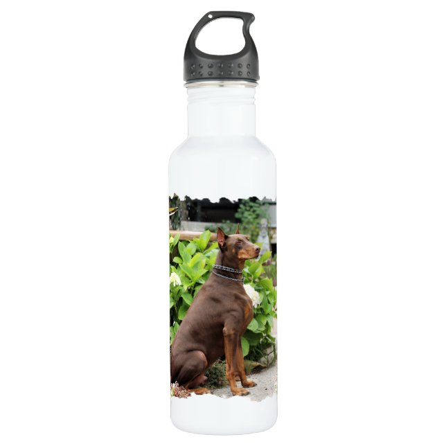 Doberman - In the Church Garden Stainless Steel Water Bottle (Front)
