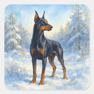 Doberman in Winter Snow Square Sticker