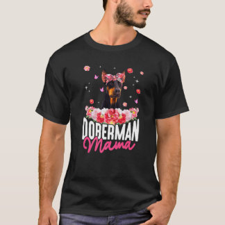 Doberman Mama Flower Bandana Dog Mother's Day T-Shirt