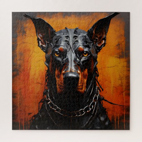 Doberman Metal Art Silhouette Square Jigsaw Puzzle