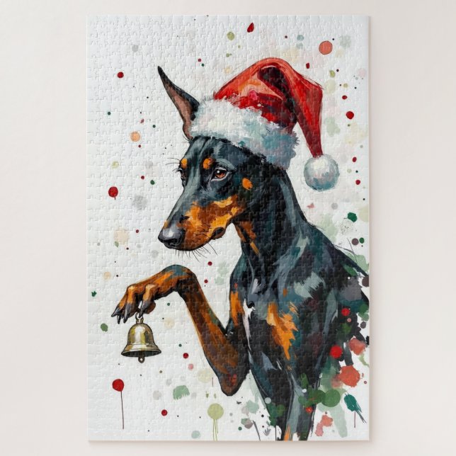 Doberman Minimalist Christmas Bell Balance Hat Jigsaw Puzzle (Vertical)