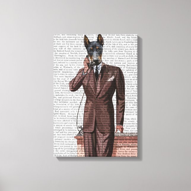 Doberman on Phone Canvas Print (Front)